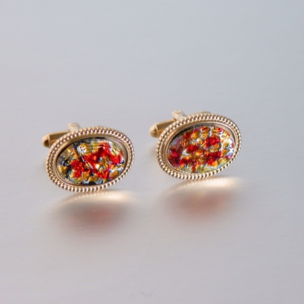 Vtg 1970s Gold Miners Glitter Cufflinks Gold Tone